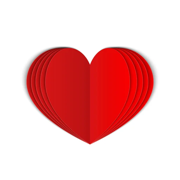 赤い紙のハートは 白で隔離 バレンタインの日のグリーティング カードのための愛のシンボル 現実的な の折られた心臓 ベクトルの図 簡単デザイン プロジェクト用のテンプレートを編集するには — ストックベクタ
