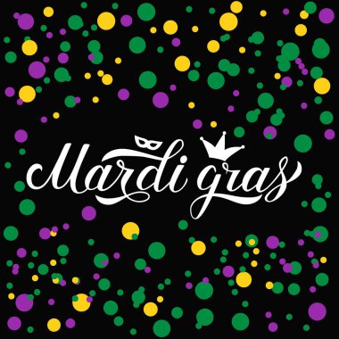 Mardi Gras renkli arka plan üzerinde yazı ver. New Orleans'ın geleneksel karnaval. Yağ veya Shrove Salı günü kutlama poster. Vektör şablon afiş, el ilanı, yeni yıl eğlencesi daveti için.