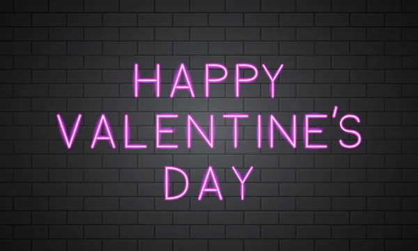 Fröhlicher Valentinstag Leuchtbanner Der Ziegelwand Retro Schild Mit Rosafarbenem Schriftzug — Stockvektor
