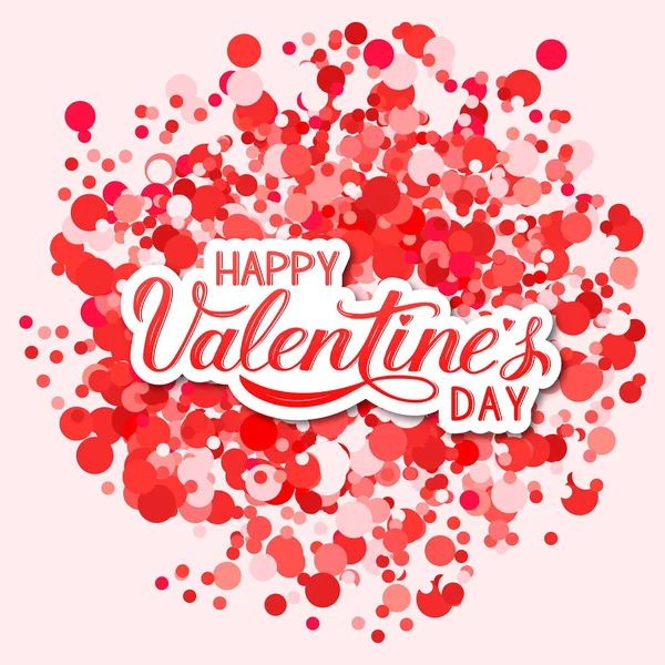 Feliz Día San Valentín Caligrafía Letras Mano Con Puntos Rojos — Vector de stock