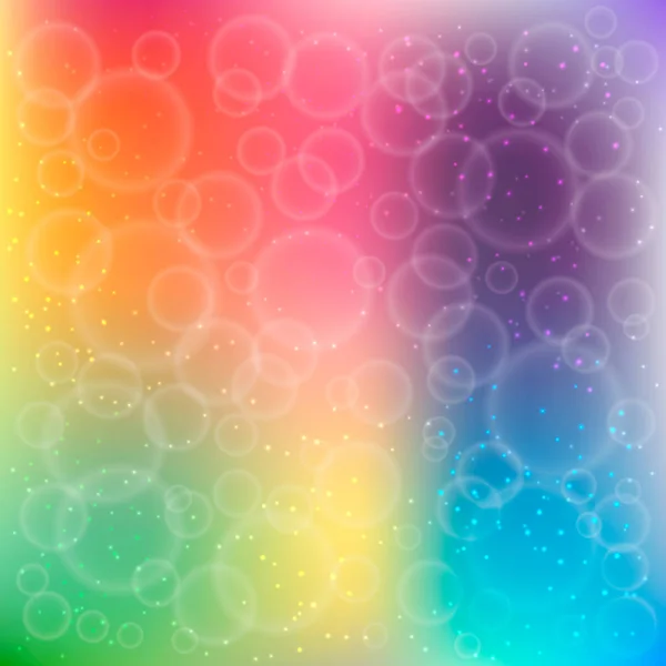 Bokeh Arco Iris Fondo Colorido Con Burbujas Partículas Brillantes Plantilla — Vector de stock