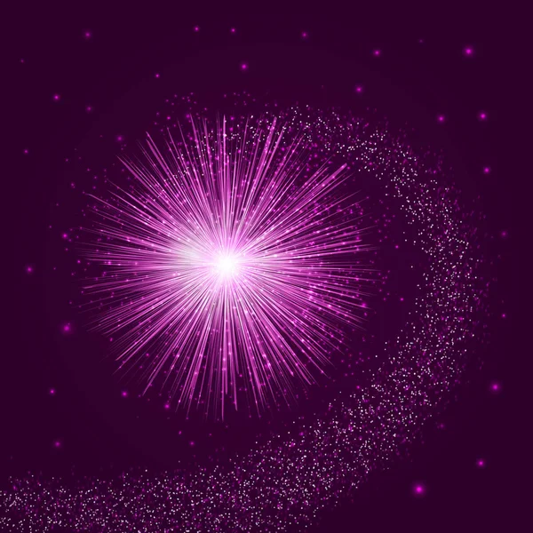 Explosão Estelar Fundo Roxo Trilha Espiral Atirando Cometa Espumante Ilustração — Vetor de Stock