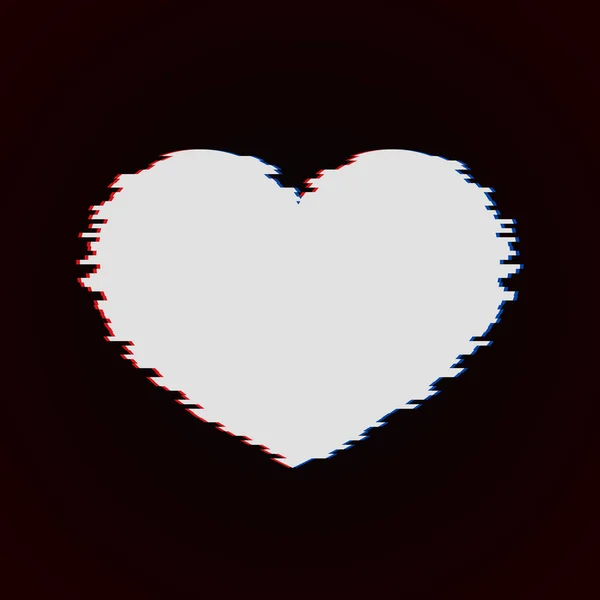 Coeur Blanc Avec Effet Glitch Sur Fond Sombre Carte Voeux — Image vectorielle