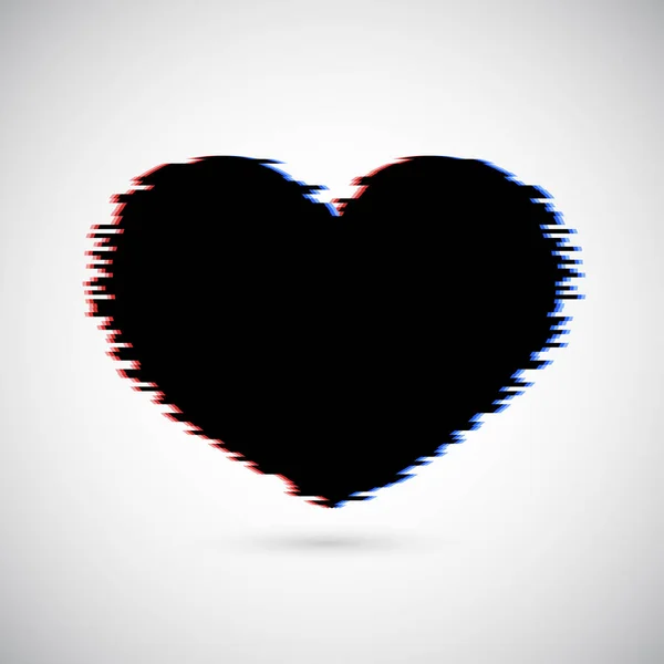 Coeur Noir Avec Effet Glitch Isolé Sur Fond Blanc Carte — Image vectorielle