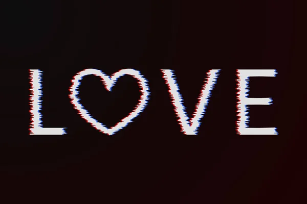 Lettres Love Heart Glitch Effect White Dark Background Carte Voeux — Image vectorielle