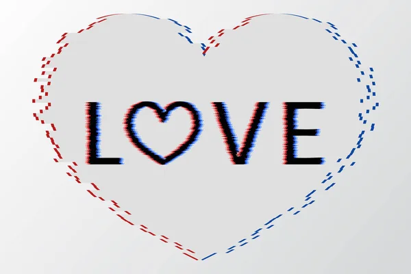 Lettres Amour Coeur Avec Effet Glitch Noir Sur Fond Blanc — Image vectorielle