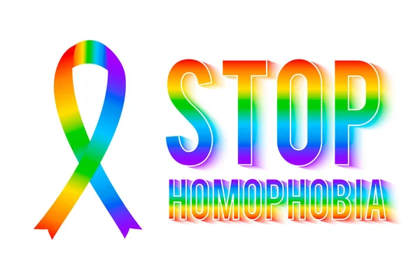 Zastavte Homofobie Vektorové Ilustrace Stuha Duhová Lgbt Symbol Společenství Gay — Stockový vektor