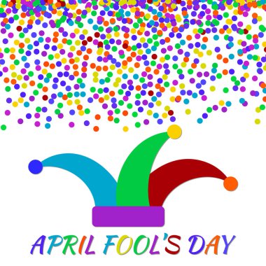 April Fools gün tebrik kartı konfeti ve şakacı'nın kap. Renkli vektör çizim. Basit-e doğru senin sanat için tasarım şablonunu düzenleme