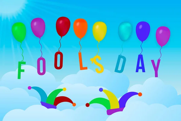 Narrentagsvektorillustration mit bunten Luftballons und Strahlen — Stockvektor