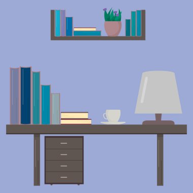 Danışma kitaplar ve kahve. Öğrencinin çalışma alanı. Eğitim kavramı. Sanat eserleri, Web siteleri, sosyal medya vb için vektör tasarım şablonu düzenlemek kolay.