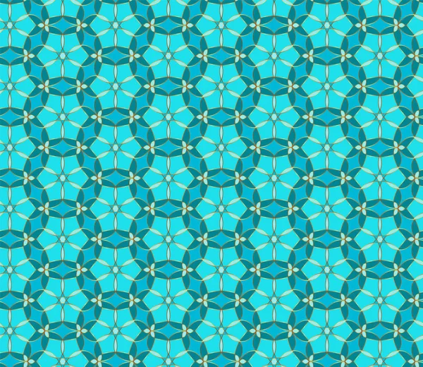 Florales Nahtloses Spitzenmuster Geometrischer Mosaikhintergrund Mintgrün Blau Und Gold Kaleidoskop — Stockvektor