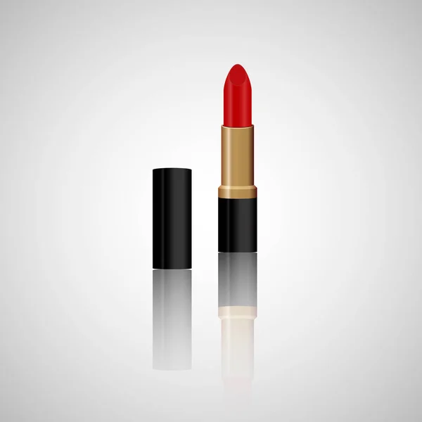 Lápiz Labial Rojo Realista Con Reflejo Accesorio Maquillaje Ilustración Vectores — Vector de stock