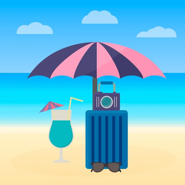 Καλοκαιρινές Διακοπές Τροπική Παραλία Εικονογράφηση Διάνυσμα Ταξιδιού Εύκολο Επεξεργαστείτε Πρότυπο — Διανυσματικό Αρχείο