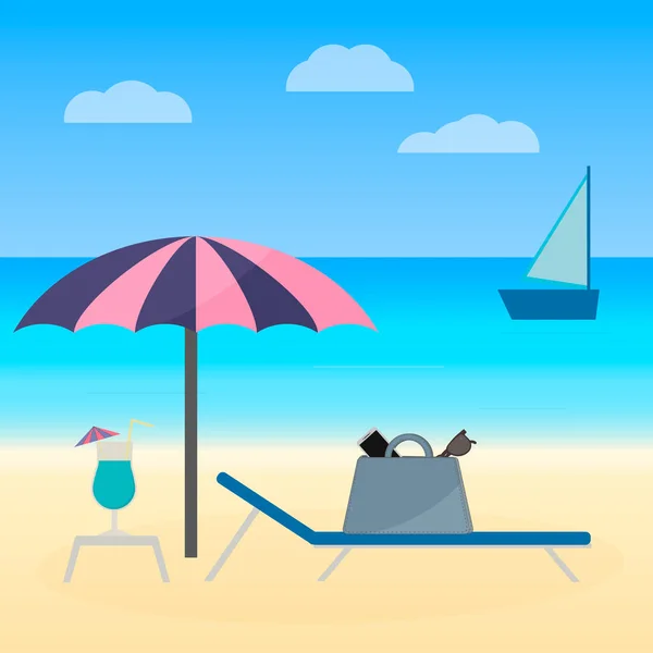 Καλοκαιρινές Διακοπές Χαλαρώστε Στην Τροπική Παραλία Εικονογράφηση Διάνυσμα Ταξιδιού Εύκολο — Διανυσματικό Αρχείο