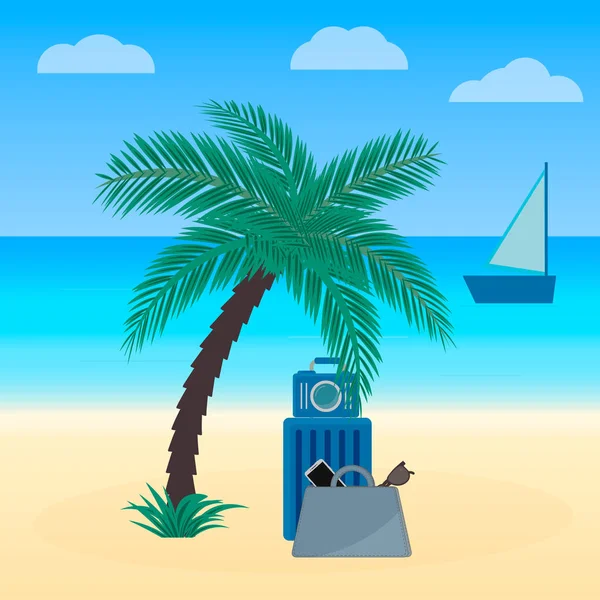 Καλοκαιρινές Διακοπές Τροπική Παραλία Εικονογράφηση Διάνυσμα Ταξιδιού Εύκολο Επεξεργαστείτε Πρότυπο — Διανυσματικό Αρχείο