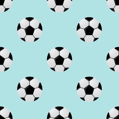 Açık mavi renkli siyah ve beyaz futbol topları. Futbol seamless modeli. Çizgi film spor vektör çizim. Tasarım projeleri için tasarım şablonu düzenlemek kolay.
