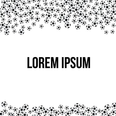 Futbol topları konfeti çerçeve metin için yer ile beyaz arka plan üzerinde. Futbol parti davet şablonu. Spor şampiyonluk kavramı. Kolay vektör çizim düzenlemek.