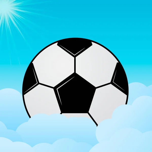 Pelota Fútbol Asomándose Detrás Las Nubes Cielo Azul Sol Concepto — Archivo Imágenes Vectoriales