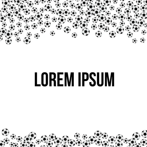 Futbol topları konfeti çerçeve metin için yer ile beyaz arka plan üzerinde. Futbol parti davet şablonu. Spor şampiyonluk kavramı. Kolay vektör çizim düzenlemek.