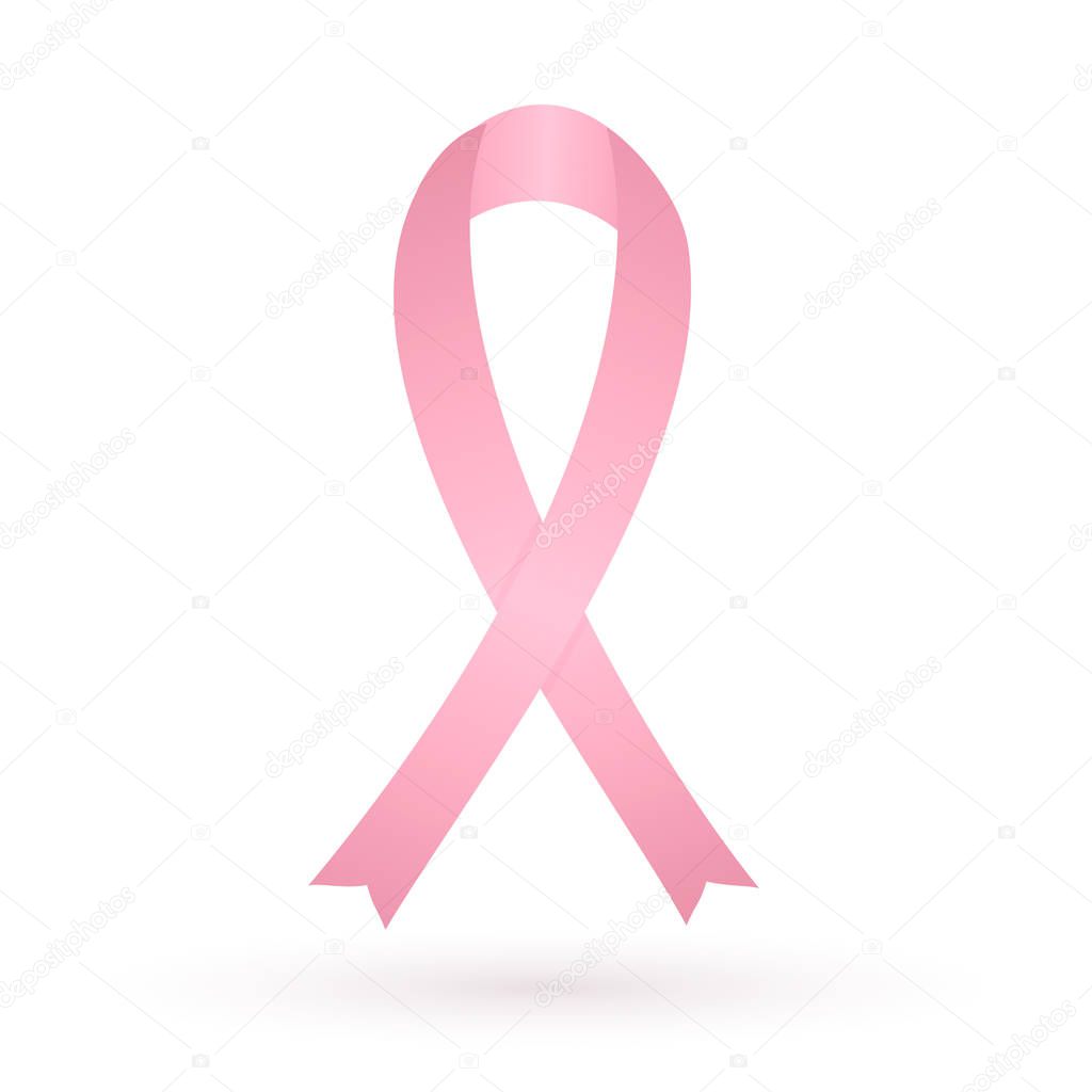Breast cancer awareness icon. Silky pink ribbon isolated on white background. Symbol of women's healthcare. Medical concept. Vector design template for banners, websites, apps, social media etc.