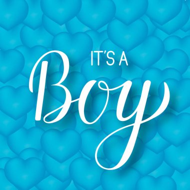 Bu bir çocuk hat yazı var. 3d mavi arka plan ile kalp balonlar. Kutlama alıntı el fırça ile yazılı. Bebek duş davet, işaret, poster ya da tebrik kartı vektör şablonu. 