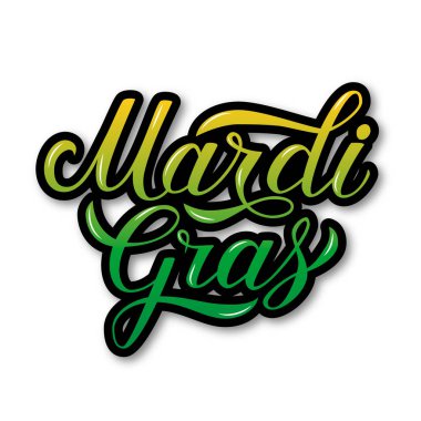 Mardi Gras kaligrafi el yazma. Yağ veya Shrove Salı parlak renkli 3d yazı abone. New Orleans'ın geleneksel karnaval. Vektör öğesi tasarım afiş, el ilanı, yeni yıl eğlencesi daveti için.