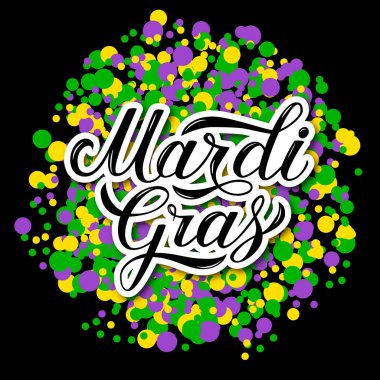 Mardi Gras renkli arka plan üzerinde yazı ver. New Orleans'ın geleneksel karnaval. Yağ veya Shrove Salı günü kutlama poster. Vektör şablon afiş, el ilanı, yeni yıl eğlencesi daveti için.