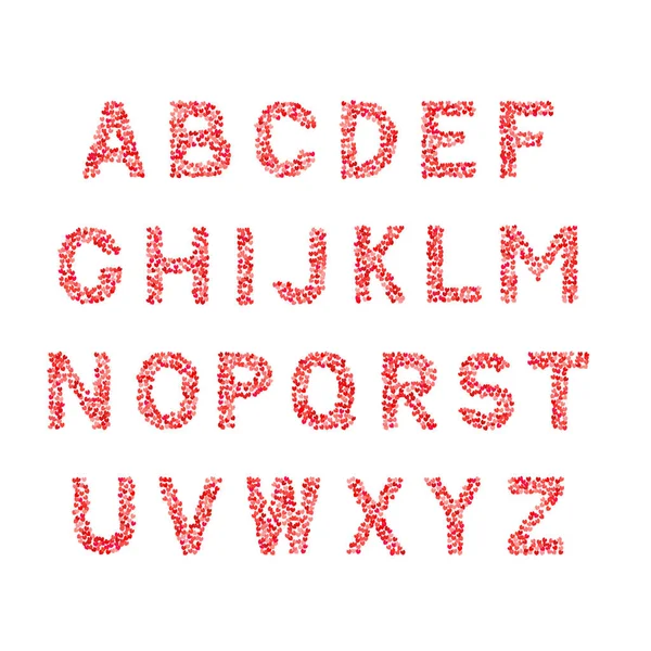 Vector Alfabet Letters Gemaakt Van Harten Tinten Van Rood Roze — Stockvector