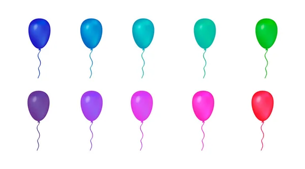 Set Colorful Balloons Isolated White Flying Helium Balloons Vector Illustration — Stock Vector