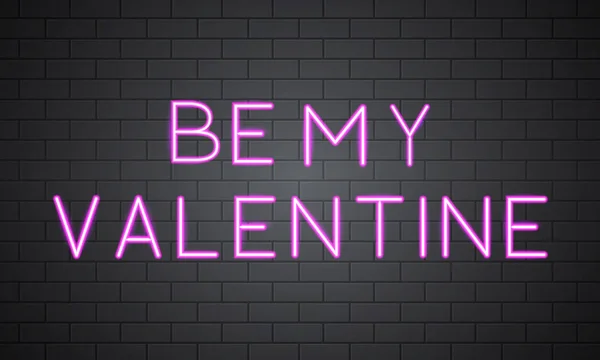 Valentine Neon Banner Tegelvägg Retro Skylt Med Varma Rosa Glödande — Stock vektor