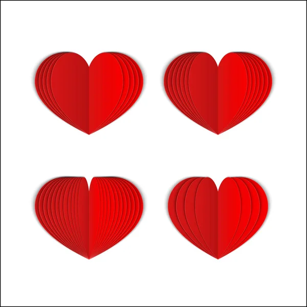 Set Red Paper Heart Isolated White Symbol Love Valentines Day — Stock Vector