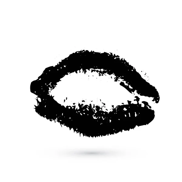Rossetto Nero Bacio Sfondo Bianco Impronta Grunge Delle Labbra Baciare — Vettoriale Stock