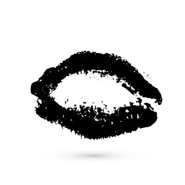 Black Lipstick Kiss White Background Grunge Imprint Lips Kiss Mark — Stock Vector