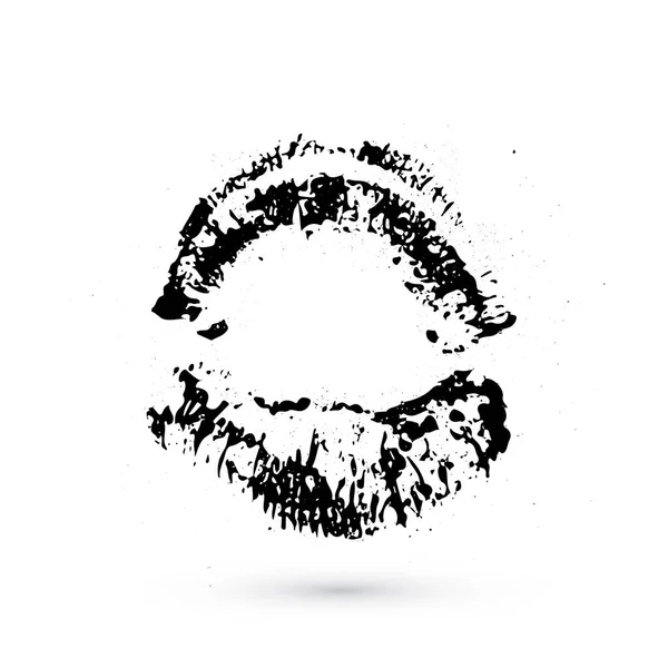 Black Lipstick Kiss White Background Grunge Imprint Lips Kiss Mark — Stock Vector