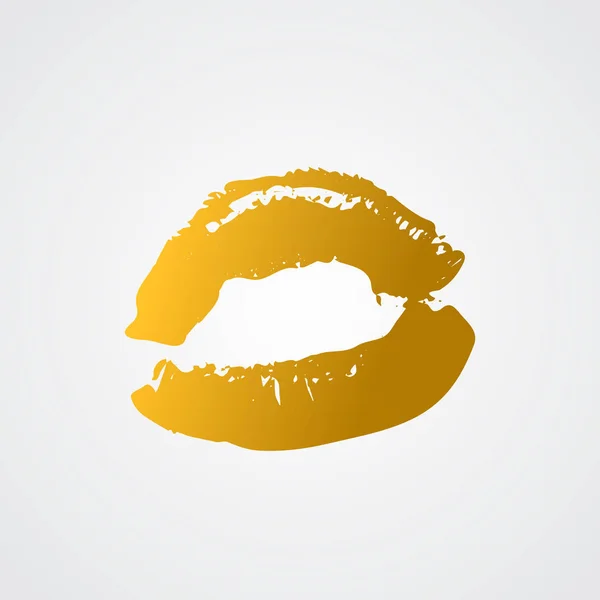 Baiser Rouge Lèvres Doré Sur Fond Blanc Empreinte Des Lèvres — Image vectorielle