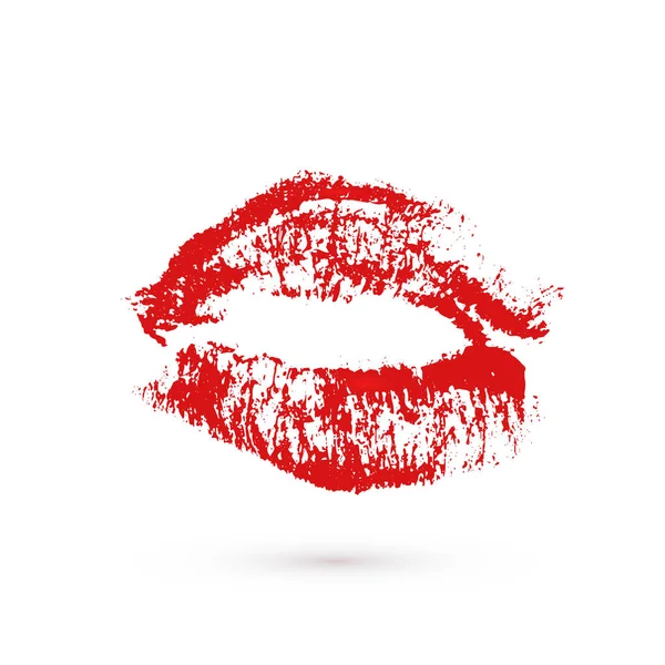 Rouge Lèvres Rouge Baiser Sur Fond Blanc Empreinte Illustration Vectorielle — Image vectorielle