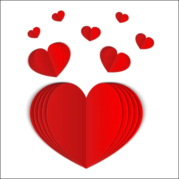 Realistic Folded Paper Hearts Flying Red Hearts Isolated White Symbol — Stock Vector