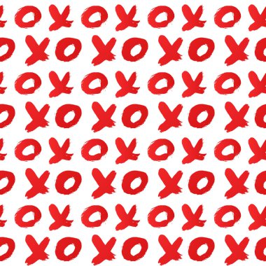 Seamless pattern XOXO on white background. XO drawn with red lipstick. Hugs and kisses abbreviation symbol. Easy to edit template for Valentines day. Vector illustration clipart