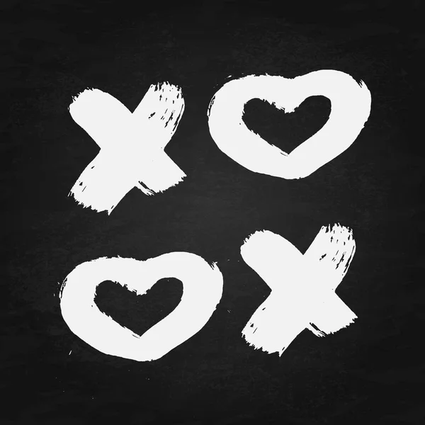 格朗格画笔刻字 Xoxo 手写短语在粉笔板背景上 拥抱和亲吻标志 易于编辑的模板情人节贺卡 明信片 — 图库矢量图片