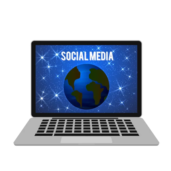 Planet Earth in space on the laptop screen. Social media vector illustration. Social network and communication concept. Easy to edit design template for bloggers, websites, apps, etc.