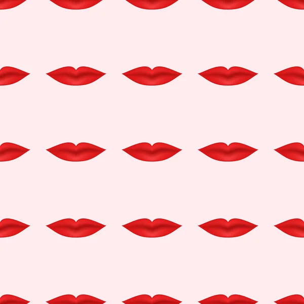 逼真的红色性感嘴唇无缝模式粉红色的背景 女人的嘴化妆品 美容院 织物和化妆师的标签向量插图 — 图库矢量图片