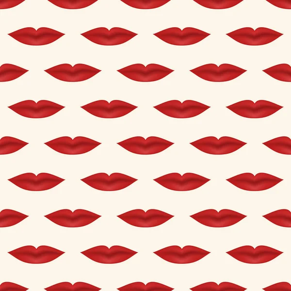 現実的な赤いセクシーな唇のシームレスなパターン 女性の口の中 化粧品 美容サロン ファブリックやメイクアップ アーティストのラベルのベクトル イラスト — ストックベクタ