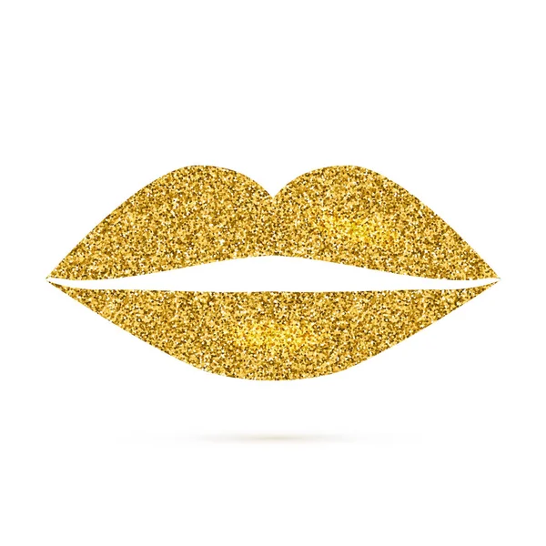 Labios Dorados Aislados Sobre Fondo Blanco Icono Labio Brillante Brillo — Vector de stock