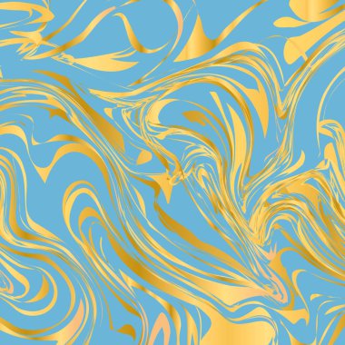 Mermer doku-mavi ve altın arka plan. Sıvı etkisi zemin. El taklitlerinden akrilik resim çizilmiş. Ebru yüzey vektör çizim. Tasarım projeleri için şablonu düzenlemek kolay.