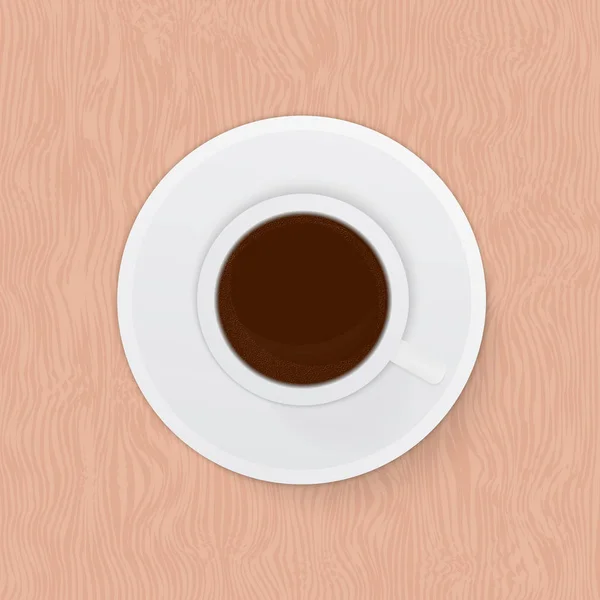 Bovenaanzicht Realistische Kopje Koffie Espresso Houten Achtergrond Ochtend Ontbijt Pauze — Stockvector