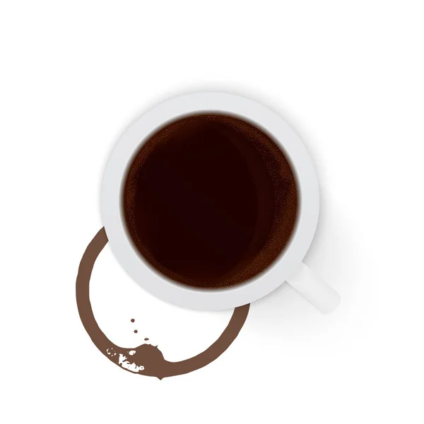 コーヒー カップとコーヒー汚れベクトル イラスト ビュー カップ下部リングとエスプレッソのカップをトップ 白い背景で隔離の飛散をドロップします 職場のコンセプトです フラットのテンプレートを編集する簡単なレイアウトします — ストックベクタ
