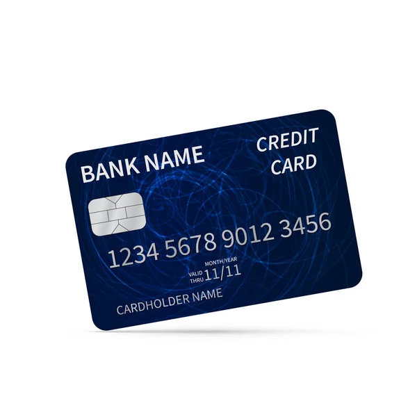 Realistisches Blaues Kreditkartensymbol Isoliert Auf Weiß Detaillierte Plastikkarte Mit Silbergeprägten — Stockvektor