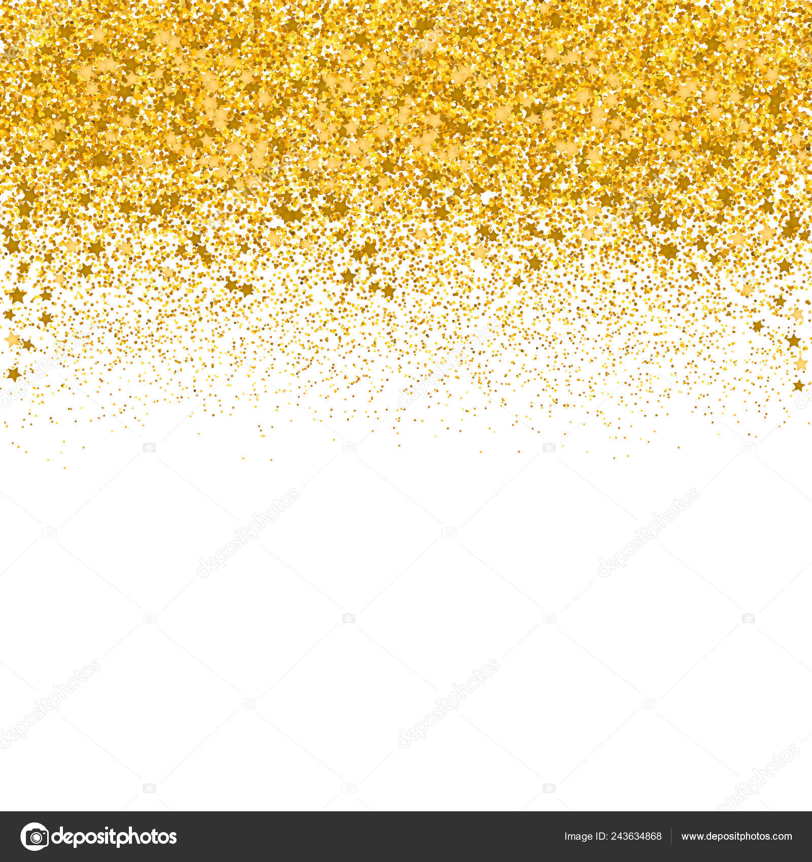 Gold Confetti Vector Background Falling Sparkles Dots Stars Border