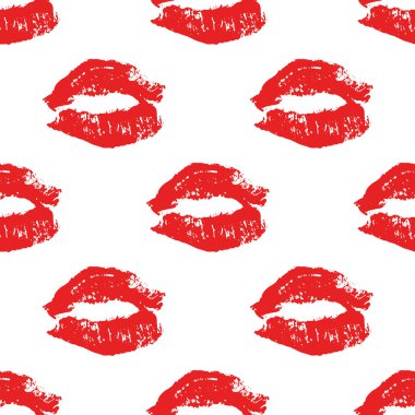 Gerçekçi kırmızı seksi dudaklar seamless modeli. Kadının ağzına. Kozmetik ürünleri, güzellik salonları, kumaş ve makyaj sanatçıları Etiketler için vektör çizim.