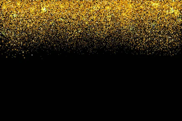 Vallende Gouden Confetti Grens Geïsoleerd Zwart Gouden Stippen Stof Vector — Stockvector